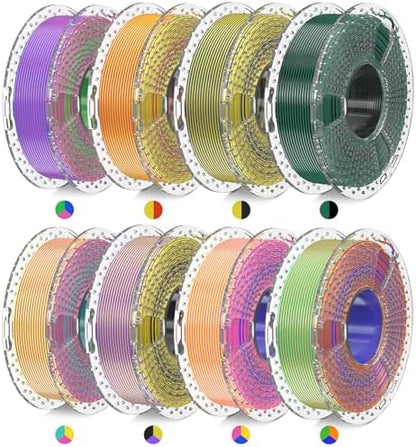 SUNLU Silk Filament Mini Pack, Dual & Triple Color 3D Filament Bundle, Individually Vacuum Packed, Dual Color*3, Triple Color*5, 2kg in Total