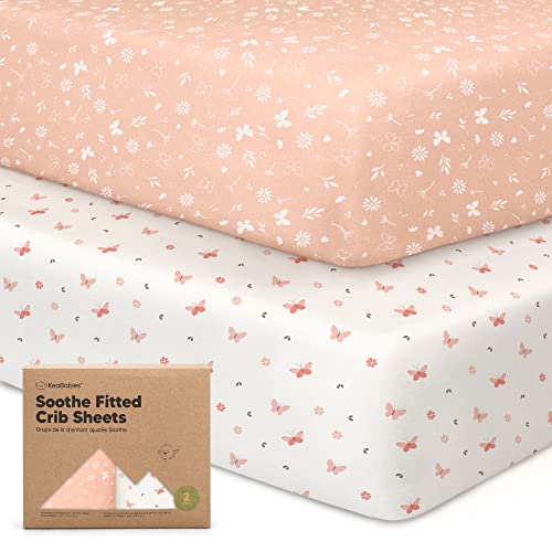 KeaBabies 2-Pack Organic Crib Sheets for Boys, Girls - 52x28 Fitted Crib Mattress Sheet Neutral, Breathable Jersey Cotton Cover for Baby Bed, Toddler Mattress, Soft & Cute Prints (Butterflies)