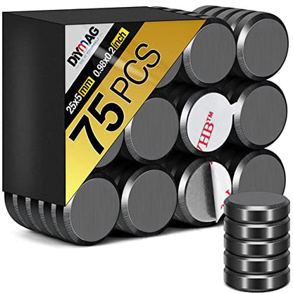 DIYMAG Ceramic Round Magnets for Crafts 75 Packs with Adhesive Backing. 0.98Inch (25mm) Small Magnets Perfect for Fridge, DIY, Building, Scientific, Craft, and Office.（0.98 * 0.2Inch-75p）