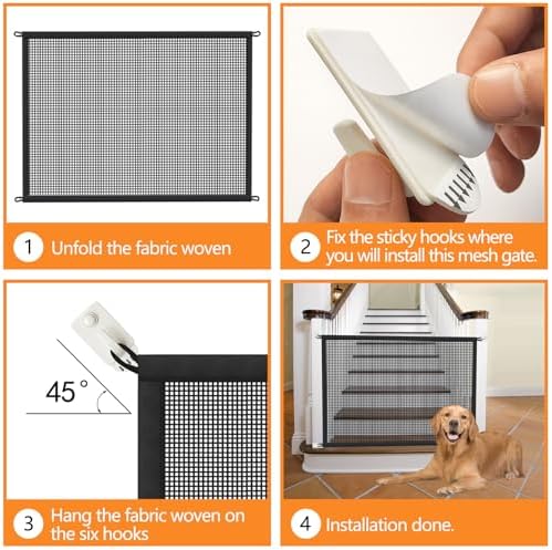 Dog Gate for Stairs Pet Gates for The House: Dogs Screen Mesh Gate for Doorways Stairways Indoor 29 inch Tall, 50 inch Wide Fits 44-47 inch Openings