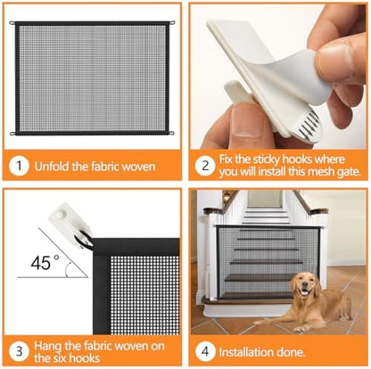Dog Gate for Stairs Pet Gates for The House: Dogs Screen Mesh Gate for Doorways Stairways Indoor 29 inch Tall, 50 inch Wide Fits 44-47 inch Openings