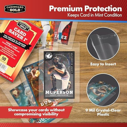 CARD SAVER 1-200 Count - Semi Rigid Card Holder, Trading Card Protectors - PSA-Approved Cardsaver for Baseball, Trading, Sports Cards - Card Sleeves, Binder, & Storage Box Compatible