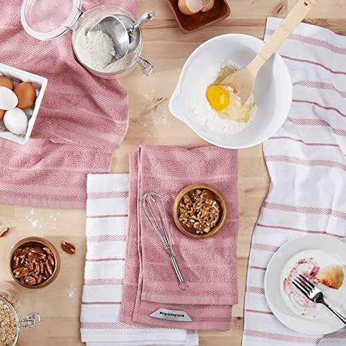 KitchenAid Albany Kitchen Towel 4-Pack Set, Dried Rose/White, 16"x26"