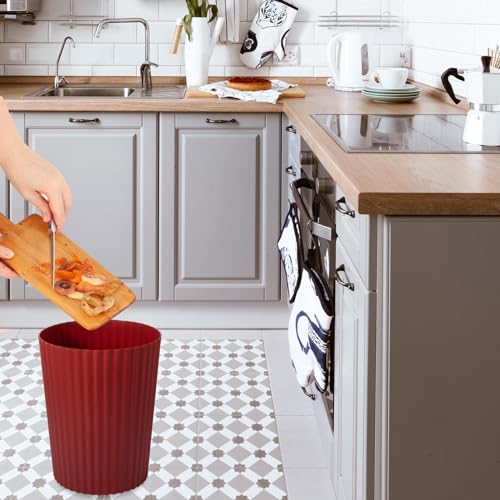 JiatuA Small Trash Can Plastic Wastebasket Round Garbage Container Bin for Bathroom, Kitchen, Bedroom, Home Office, College Dorm, Dark Red
