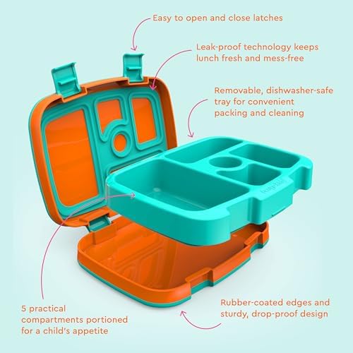 Bentgo Kids Bento-Style 5-Compartment Leak-Proof Lunch Box - Ideal Portion Sizes for Ages 3 to 7 - Durable, Drop-Proof, Dishwasher Safe, PFAS & BPA-Free & Made with Food-Safe Materials (Orange)