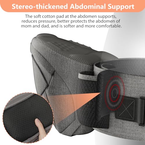 HKAI Baby Hip Carrier, Mom’s Choice Award Winner, Baby Carrier with Adjustable Waistband & Breathable Mesh, Ergonomic Carrier with Non-Slip Hip Seat Surface for Newborns & Toddlers, (Grey)