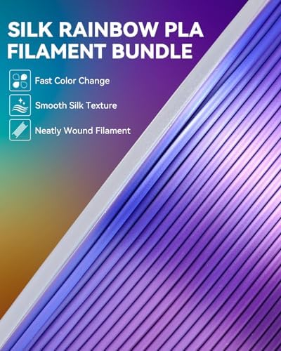SUNLU 3D Printer Filament Bundle, PLA Silk Rainbow Filament Multicolor, Fast Color Change Each 8 Meters, Individually Vacuum Packed, 250g Spool, 8 Rolls, 2kg Total, 6 Silk Rainbow+Light Gold+Silver
