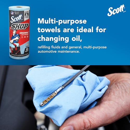 Scott Shop Original Blue Towels (75147), 9.4"x11" Cloth-like Paper Towel (12 Rolls of 55 Sheets, 660 Sheet Total)