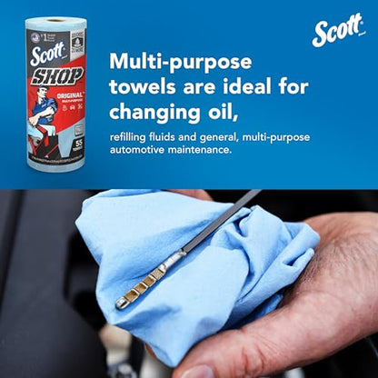 Scott Shop Original Blue Towels (75147), 9.4"x11" Cloth-like Paper Towel (12 Rolls of 55 Sheets, 660 Sheet Total)