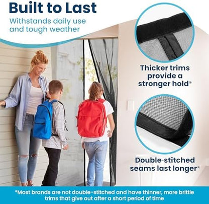 Magnetic Screen Door - Bugs Out, Breeze in - 9min Install Auto-Sealing Heavy Duty Double Stitched Mesh, 52 Magnets, Hands Free Sliding & Patio Door Net, Pet & Kid Friendly, 38 x 82 Inch, Flux Phenom
