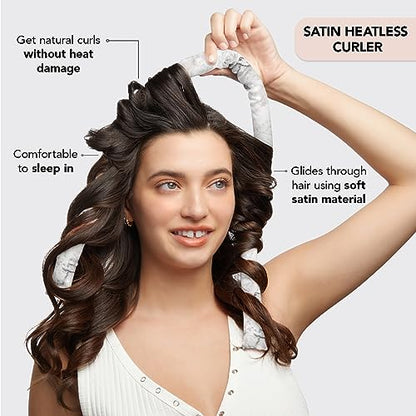 Kitsch Satin Heatless Hair Curler Set - Heatless Curls Overnight, Hair Rollers for Soft Curls & Frizz-Free Styling, No Heat Curlers To Sleep in, Curling Rod Headband with 2 Scrunchies - Marble