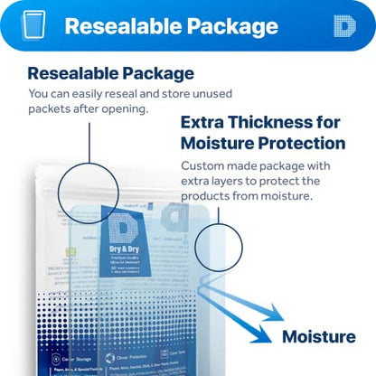 Dry & Dry 30 Gram [50 Packets] Silica Gel Packets Desiccants, Silica Packets - Rechargeable Silica Gel Packs, Silica Gel Packets, Desiccants Packets, Silica Gel