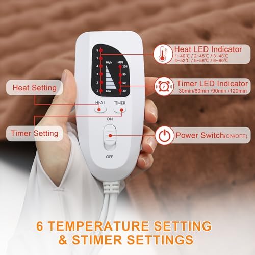 Heating Pad-Electric Heating Pads for Back,Neck,Abdomen,Moist Heated Pad for Shoulder,Knee,Hot Pad for Arms and Legs,Dry&Moist Heat & Auto Shut Off(Brown, 12''×24'')