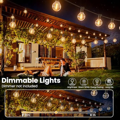 RTTY Outdoor String Lights 50ft, G40 Led Patio Globe Lights with 26pcs Plastic Bulbs, Shatterproof Waterproof Connectable Hanging for Porch Cafe Bistro Backyard Gazebo Balcony Deck Party