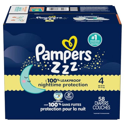 Pampers Overnight Diapers - Swaddlers Overnights - Size 4, 58 Count, Disposable Baby Diaper, Night Time Leak and Skin Protection