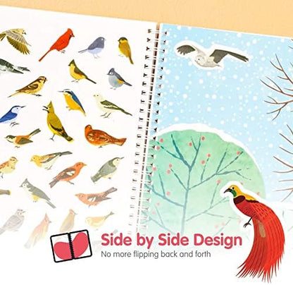 Cupkin Bird Sticker Book Activity for Kids, Toddler Airplane Travel Essentials, 500+ Parrot Stickers + 12 Scenes + 12 Coloring Book Pages, Bird Lover Kids Gift, Kid Crafts for Ages 2-8