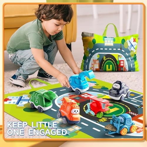 Big Cartoon Truck Car Toys for 1 Year Old Boy with Playmat/Storage Bag|Baby and Toddler Toys 12-18 Months & Age 1-2|1st Birthday Gift for 1 2 Year Old Boy