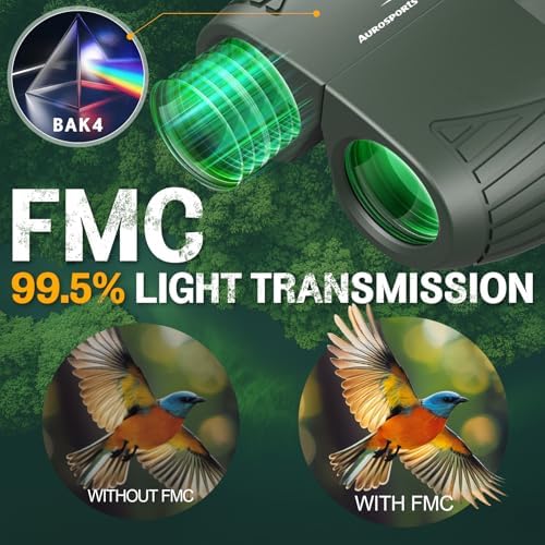 Aurosports 15x25 Compact Binoculars for Adult Kids - High Power Binoculars for Bird Watching - Easy Focus Small Binocular with Low Light Vision for Travel, Camping, Concert, Hiking -Green