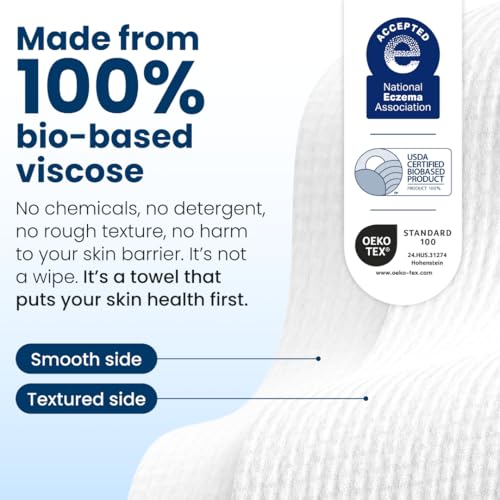 Clean Skin Club Clean Towels XL™️, 100% USDA Biobased Face Towel, Disposable Face Towelette, Eczema Association Accepted, Makeup Remover Dry Wipes, Ultra Soft, 150 Ct, 3 Pack