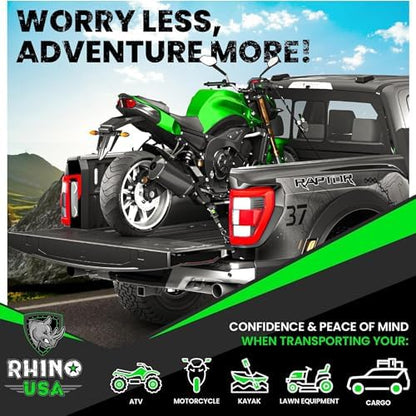 Rhino USA Retractable Ratchet Straps (4-Pack) - 1 Inch x 10 Feet (1,209lb Break Strength) - Heavy Duty Auto Self Retracting Tie Down Straps for Truck, Cargo Trailer, Motorcycle, Rad & More - Black