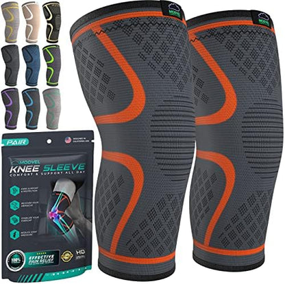 Modvel Compression Knee Brace for Women & Men, 2-Pack Knee Brace for Running Knee Pain, Knee Support Compression Sleeve, Workout Sports Knee Braces for Meniscus Tear, ACL & Arthritis Pain Relief