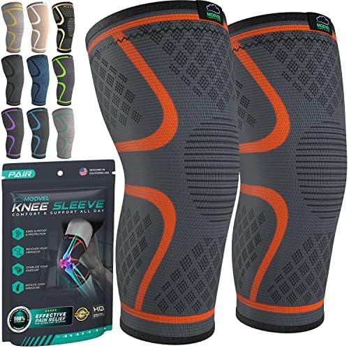 Modvel Compression Knee Brace for Women & Men, 2-Pack Knee Brace for Running Knee Pain, Knee Support Compression Sleeve, Workout Sports Knee Braces for Meniscus Tear, ACL & Arthritis Pain Relief