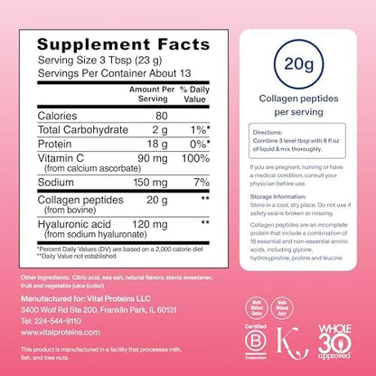 Vital Proteins Collagen Peptides Advanced, Hydrolyzed Peptides with Hyaluronic Acid and Vitamin C - Strawberry Lemon Flavor Powder, 10.5oz