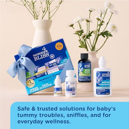 Mommy's Bliss 4-Piece Newborn and Baby Essentials Kit - With Gripe Water, Gas Relief Drops, Vitamin D 400IU, and Saline Drops/Spray - The Perfect Baby Gift.