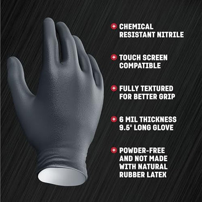Venom Steel Industrial Nitrile Gloves, Chemical Resistant Disposable Black Gloves, Latex-Free, Powder-Free, Textured Grip, Heavy Duty Two-Layer Protection, 6 mil, XL, 100 Count