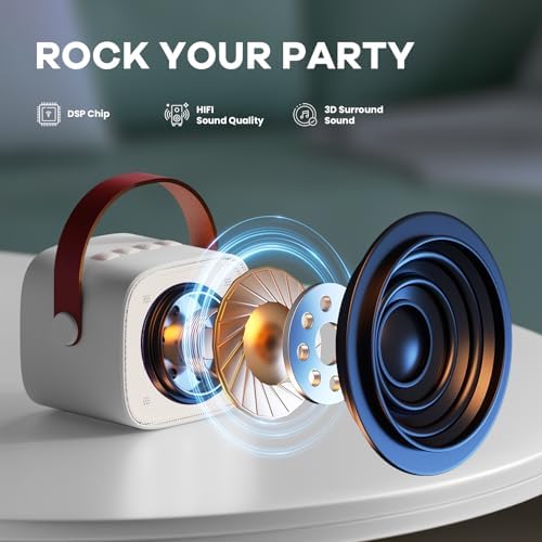 YLL Mini Karaoke Machine for Kids Adults, Portable Bluetooth Speaker with 2 Wireless Microphones,Toys Birthday Gifts for Girls 3, 4, 5, 6, 7, 8, 9, 10, 11, 12+ Years Old Toddler Teens(White)