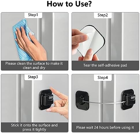 Refrigerator Lock, Heavy Duty Fridge Lock, Combination Lock for Refrigerator Cabinets, Drawers, Safety, Easy Install No Keys Needed (Black-2Pack)