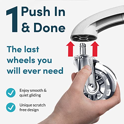 Lifelong Office Chair Wheels Replacement Rubber Chair Casters for Hardwood Floors and Carpet, Set of 5, Heavy Duty Desk Wheels to Replace Office Chair Mats - Fits 98%