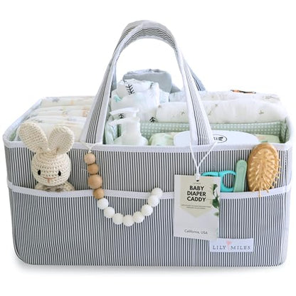 Lily Miles Baby Diaper Caddy - Large Organizer Tote Bag for Newborn essentials Boy or Girl - Baby Shower Basket - Nursery Must Haves - Registry Favorites - Newborn Caddie Car Travel