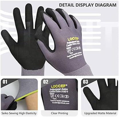 Work Gloves MicroFoam Nitrile Coated-6 Pairs,Seamless Knit Nylon Gloves,Gray Work gloves