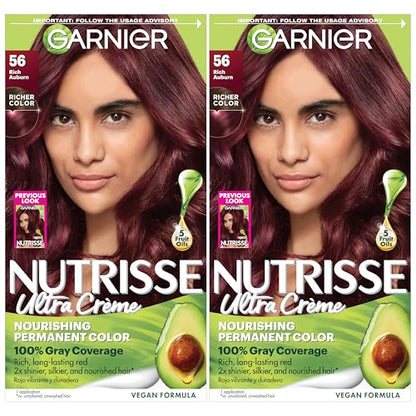 Garnier Hair Color Nutrisse Nourishing Creme, 56 Rich Auburn (Sangria) Permanent Hair Dye, 2 Count (Packaging May Vary)