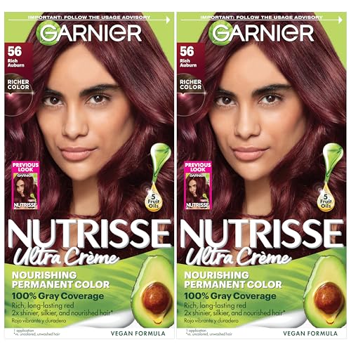 Garnier Hair Color Nutrisse Nourishing Creme, 56 Rich Auburn (Sangria) Permanent Hair Dye, 2 Count (Packaging May Vary)