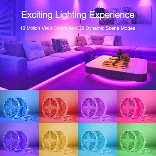 Led Lights for Bedroom 200 FT (2 Rolls 100 FT), with Remote and Application Control RGB Color Changing LED Strip Lights, Music Synchronization, Used for Room, Family, Party Decoration