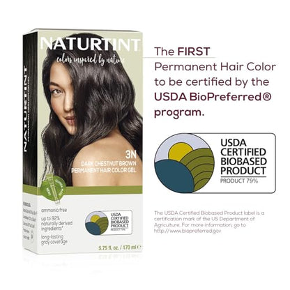 Naturtint 3N Dark Chestnut Brown Permanent Hair Color (Pack of 6), Ammonia Free, Vegan, Cruelty Free, up to 100% Gray Coverage, Long Lasting Results (Packaging may vary)