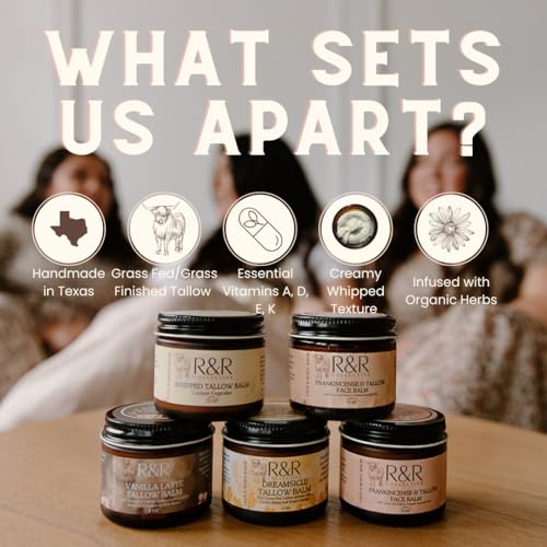 Handmade Honey & Tallow Balm- 100% Grass Fed Beef Tallow for Skin Care- 100% Natural Whipped Tallow Balm- Sensitive & Dry Skin, Eczema, Psoriasis- 2 FL. oz