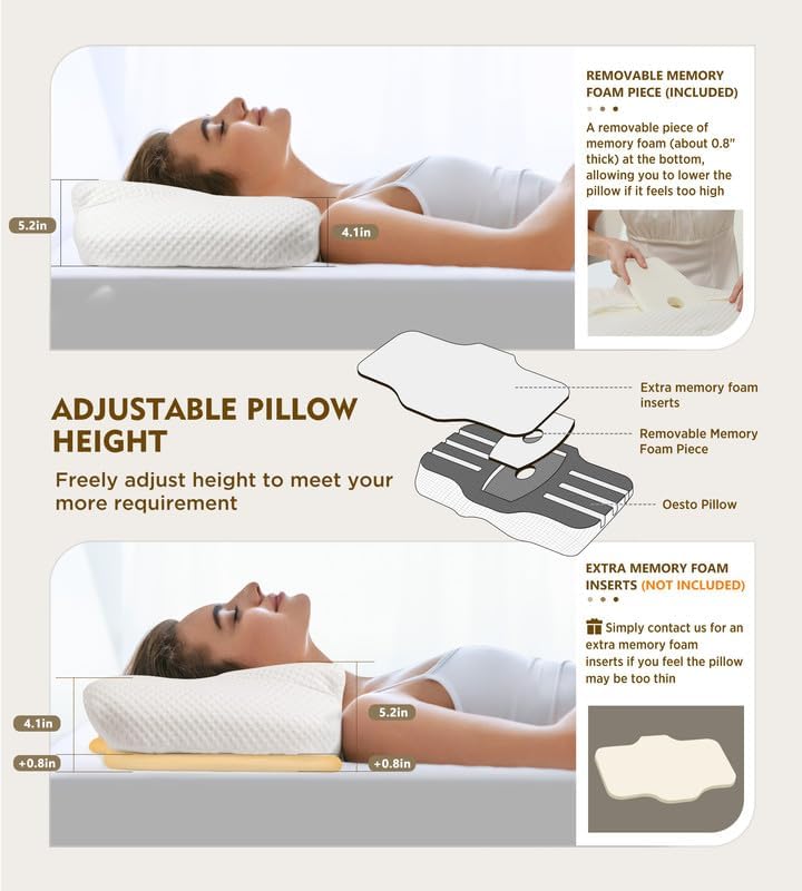 Osteo Cervical Pillow for Neck Pain Relief, Hollow Design Odorless Memory Foam Pillows with Cooling Case, Adjustable Orthopedic Bed Pillow for Sleeping, Support for Side Back Sleepers