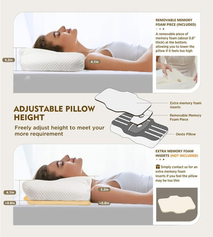Osteo Cervical Pillow for Neck Pain Relief, Hollow Design Odorless Memory Foam Pillows with Cooling Case, Adjustable Orthopedic Bed Pillow for Sleeping, Support for Side Back Sleepers