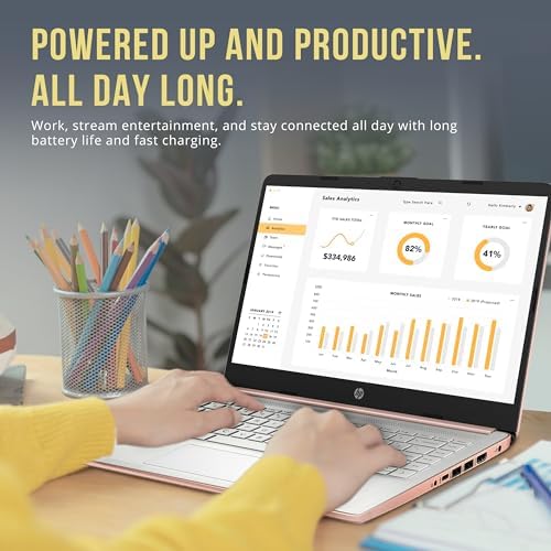 HP Stream 14" HD BrightView Laptop, Intel Celeron N4120, 16GB RAM, 416GB Storage (128GB eMMC + 288GB Docking Station Set), Intel UHD Graphics, 720p Camera, Wi-Fi, 1 Year Office 365, Win 11 S, Gold