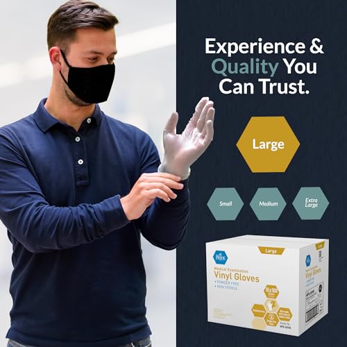 MED PRIDE Medpride Medical Vinyl Examination Gloves | Latex and Powder Free | Disposable, Ultra-Strong, Clear (1000, Large (Pack of 1000))