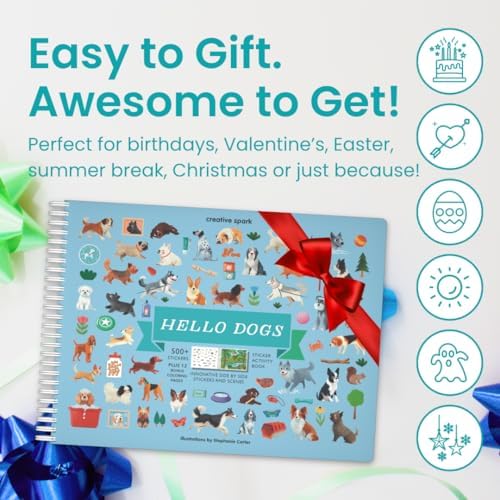 Cupkin Dog Sticker Book Activity for Kids, Toddler Airplane Travel Essentials, 500+ Dog Stickers for Kids + 12 Scenes + 12 Coloring Book Pages, Puppy Lover Children's Gift, Crafts Ages 2-8