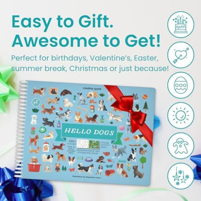 Cupkin Dog Sticker Book Activity for Kids, Toddler Airplane Travel Essentials, 500+ Dog Stickers for Kids + 12 Scenes + 12 Coloring Book Pages, Puppy Lover Children's Gift, Crafts Ages 2-8