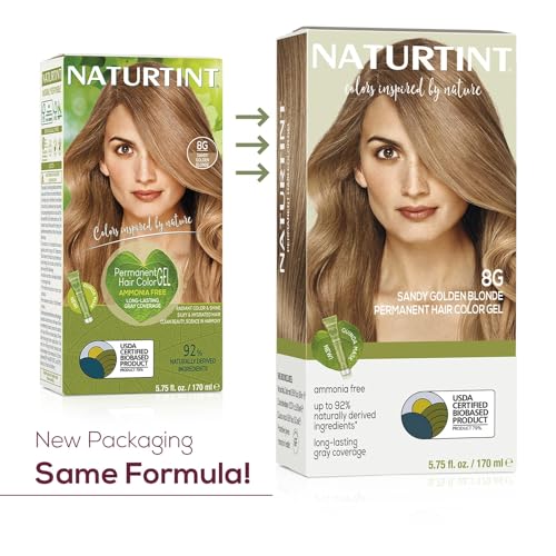 Naturtint 8G Sandy Golden Blonde Permanent Hair Color (Pack of 6), Ammonia Free, Vegan, Cruelty Free, up to 100% Gray Coverage, Long Lasting Results (Packaging may vary)