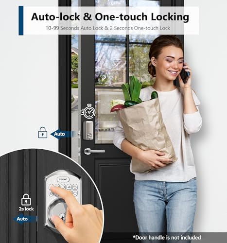 TEEHO TE002 Fingerprint Door Lock - Keyless Entry Door Lock - Electronic Keypad Deadbolt - Smart Locks for Front Door - Auto Lock - Easy Installation - Satin Nickel