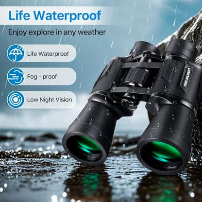 20x50 High Power Binoculars for Bird Watching 28mm Large Eyepiece Life Waterproof Binoculars for Hunting Hiking Concert Travel with Smartphone Adapter BAK4 Prism FMC Lens, Black