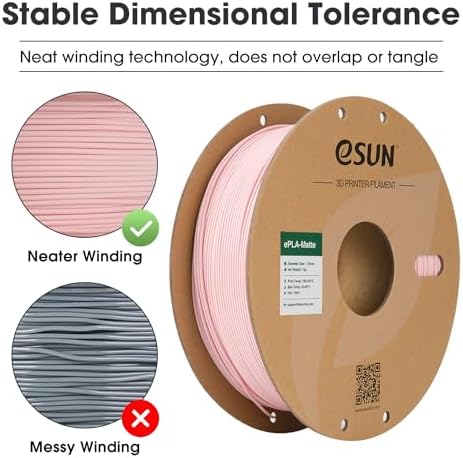 eSUN Matte PLA Filament 1.75mm, Matte 3D Printer PLA Filament, 1KG Spool 3D Printing Filament for 3D Printers, Paper Reel, Peach Pink