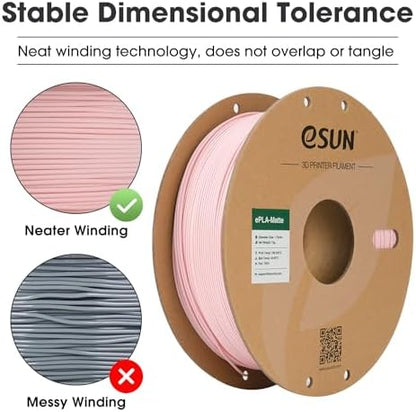 eSUN Matte PLA Filament 1.75mm, Matte 3D Printer PLA Filament, 1KG Spool 3D Printing Filament for 3D Printers, Paper Reel, Peach Pink